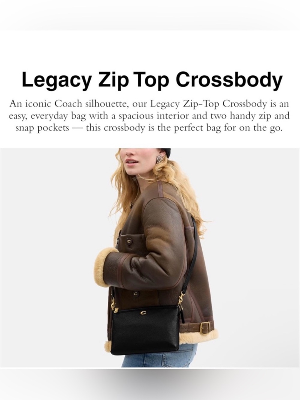 New Coach Black Legacy Zip Top Pebbled Leather with Gold Hardware.  No tag